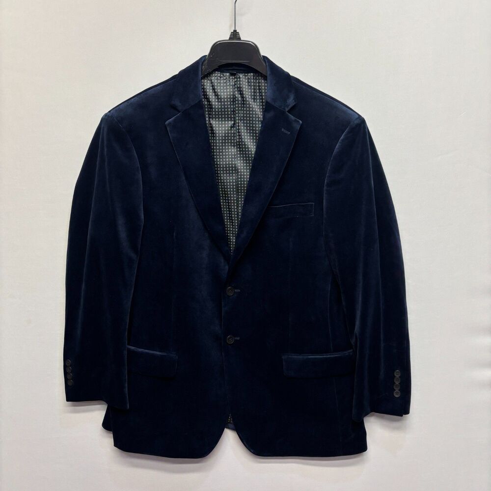 Jos A Bank Men Tailored Fit Blue Velvet Blazer Jacket Coat Size 46 Reg C100 -3